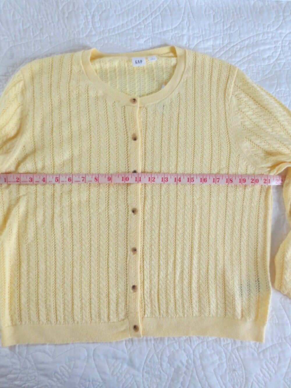 GAP Yellow Pointelle Button Front Summer Cotton Cardigan - Picture 8 of 11
